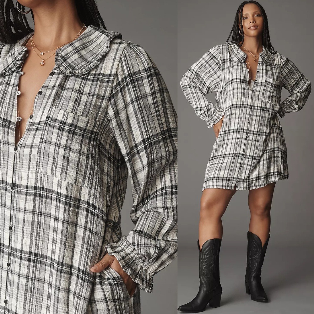 NWT Anthropologie Pilcro The Keira Long-Sleeve‎ Mini Dress 1X Plaid